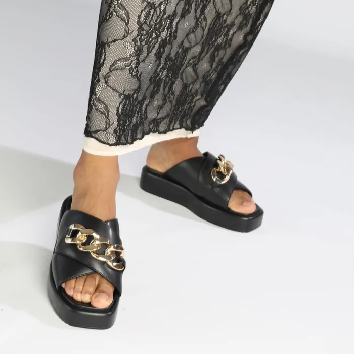 Shop Sandals and Slides BUFFALO Mia Cross Chain Black