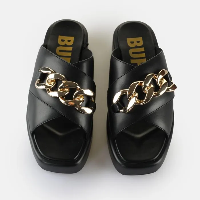 Shop Sandals and Slides BUFFALO Mia Cross Chain Black