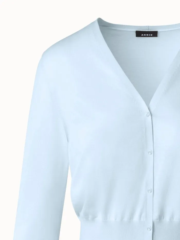 Short Knit Cardigan In Sea Island Cotton Bleached Denim Women Akris Knitwear