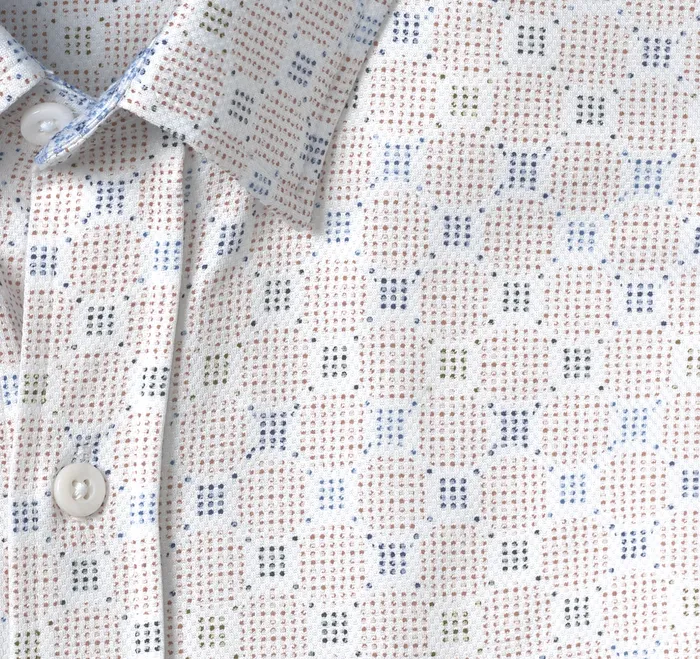 ShortSleeve Shirts Johnston and Murphy Men XC Flex ShortSleeve Birdseye Shirt Tan Multi Dot