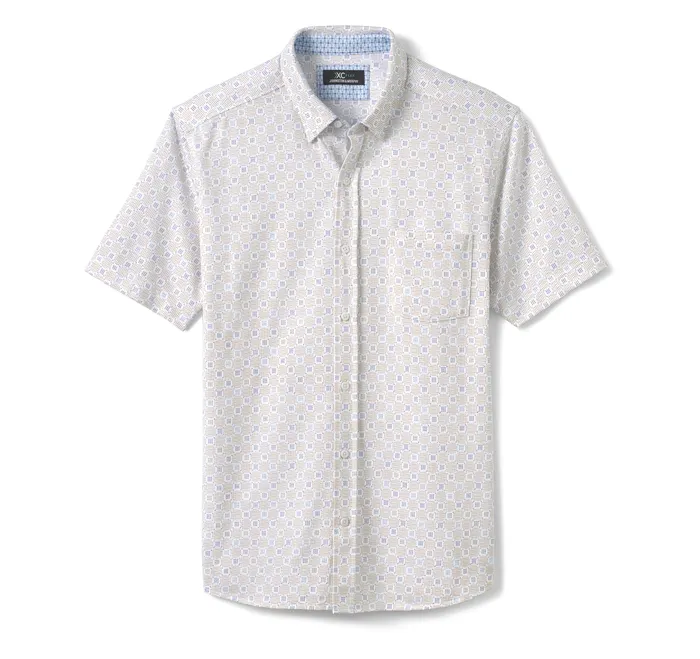 ShortSleeve Shirts Johnston and Murphy Men XC Flex ShortSleeve Birdseye Shirt Tan Multi Dot