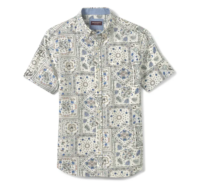 ShortSleeve Shirts LinenBlend ShortSleeve Print Shirt WhiteMulti Bandana 8211 Johnston and Murphy Men
