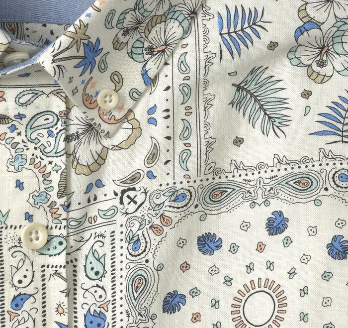 ShortSleeve Shirts LinenBlend ShortSleeve Print Shirt WhiteMulti Bandana 8211 Johnston and Murphy Men