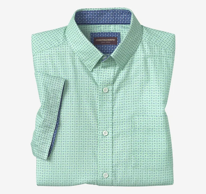 ShortSleeve Shirts Printed ShortSleeve Shirt MintNavy Bar Johnston and Murphy Men