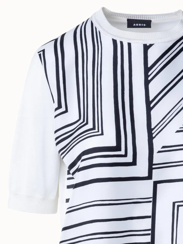 Short Sleeves Sweater In Silk Lizzi039s Lines Ecrublack Women Akris Knitwear