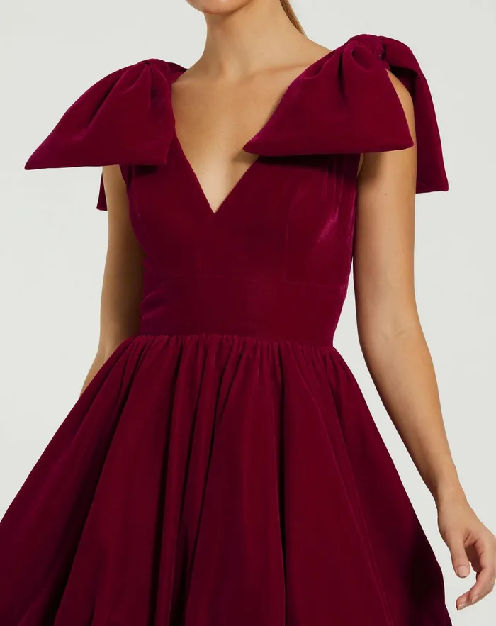 Shoulder Bow Velvet Bubble Mini Dress Berry Women Best Sellers Mac Duggal