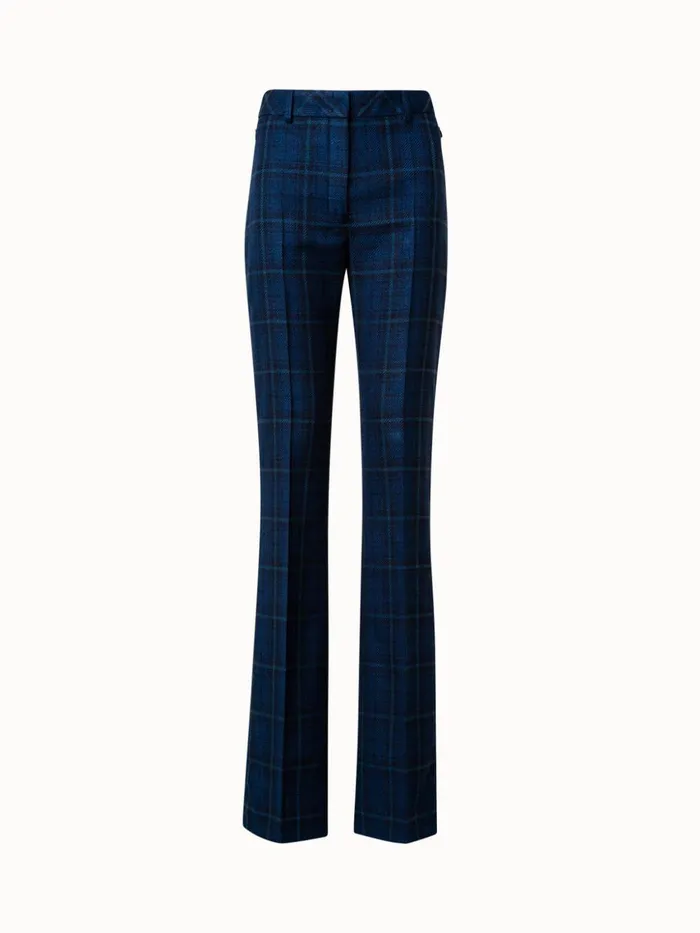 Silk Cotton Check Pants With Slight Bootcut Navy Women Akris Pants