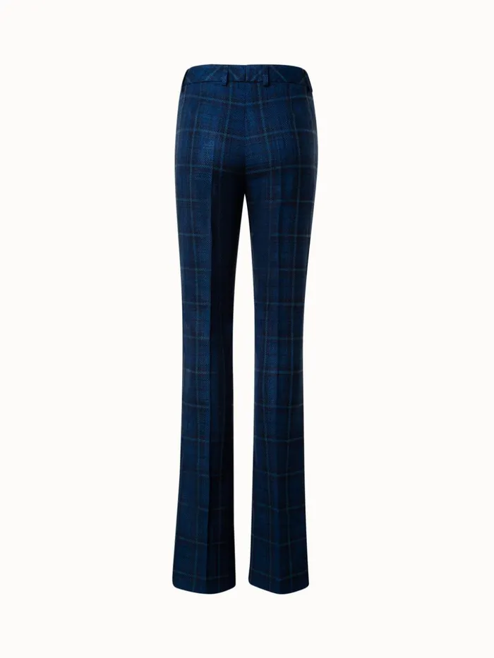 Silk Cotton Check Pants With Slight Bootcut Navy Women Akris Pants