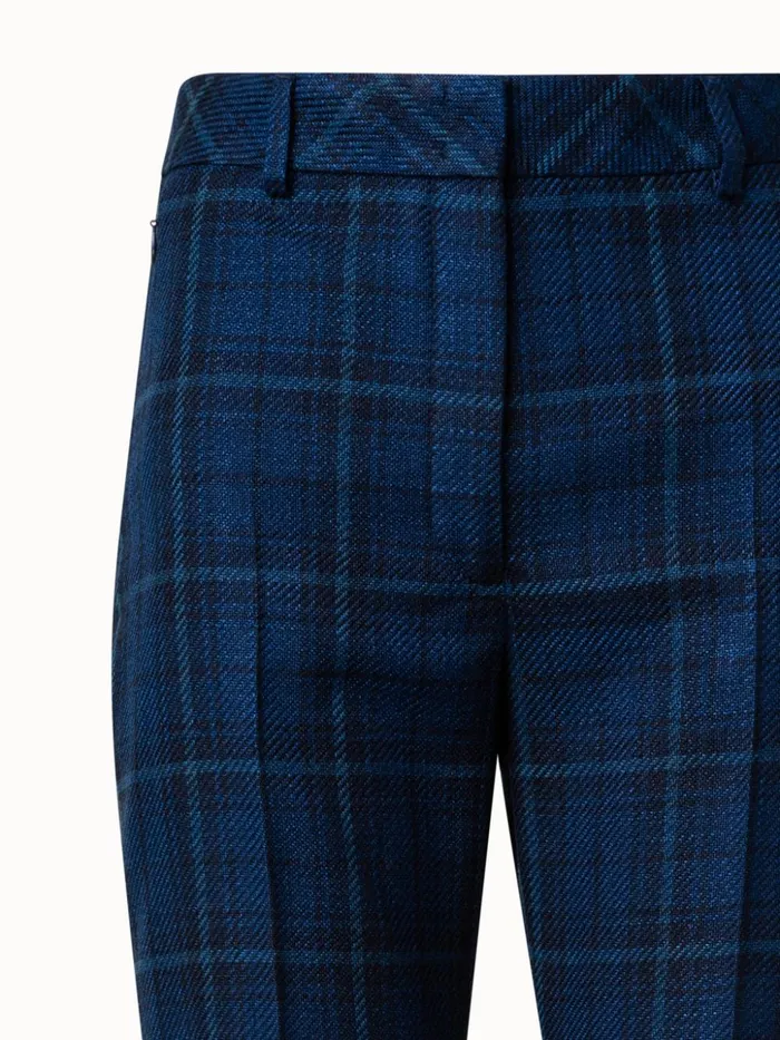 Silk Cotton Check Pants With Slight Bootcut Navy Women Akris Pants