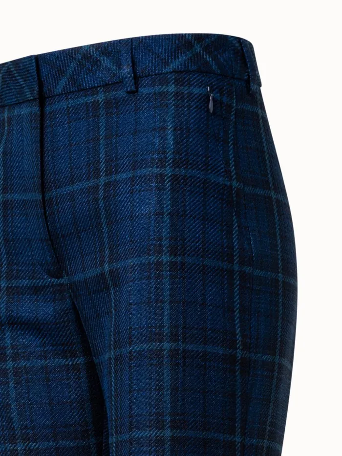 Silk Cotton Check Pants With Slight Bootcut Navy Women Akris Pants