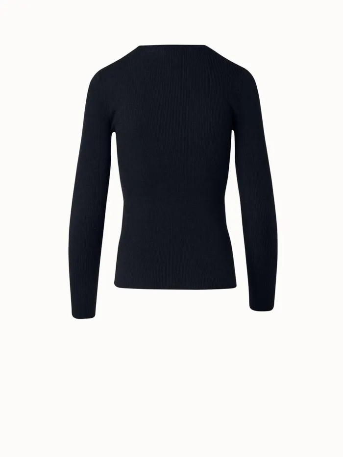 Silk Cotton Fine Rib Vneck Sweater Black Women Akris Knitwear