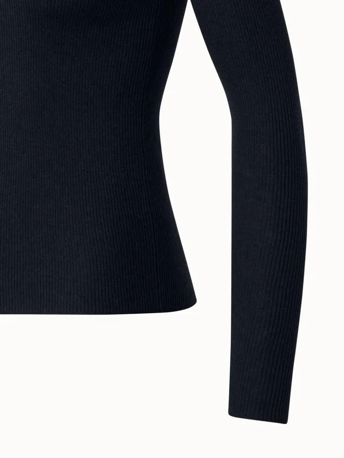 Silk Cotton Fine Rib Vneck Sweater Black Women Akris Knitwear