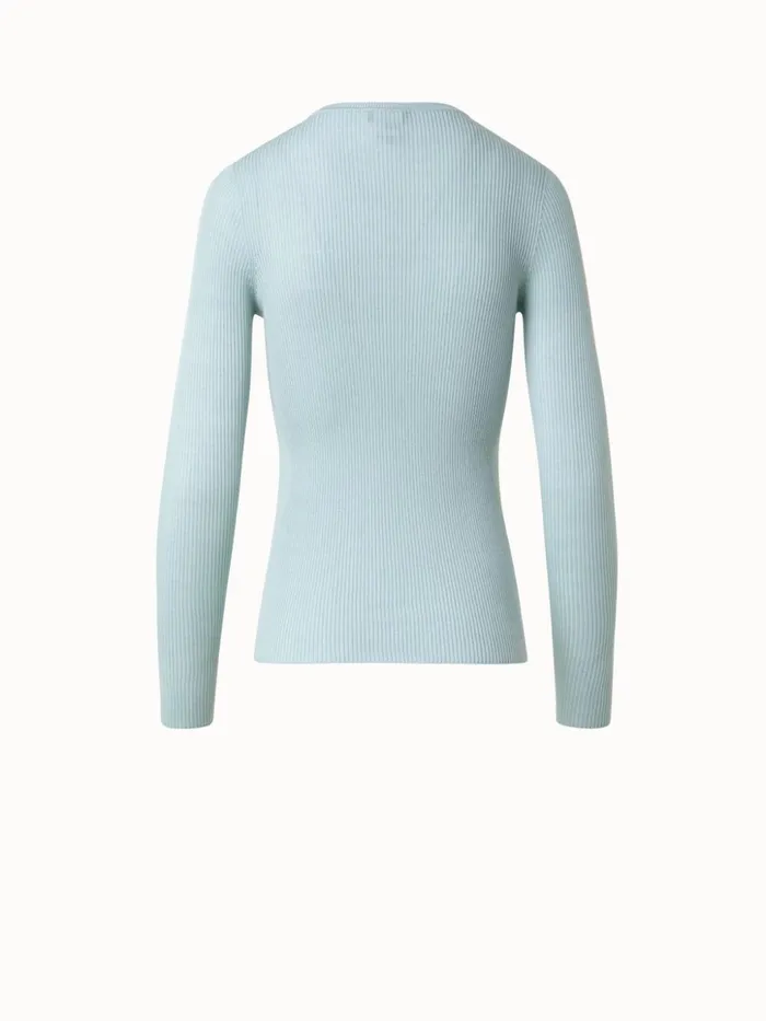 Silk Cotton Seamless Rib Knit Pullover Bleached Denim Women Akris Knitwear