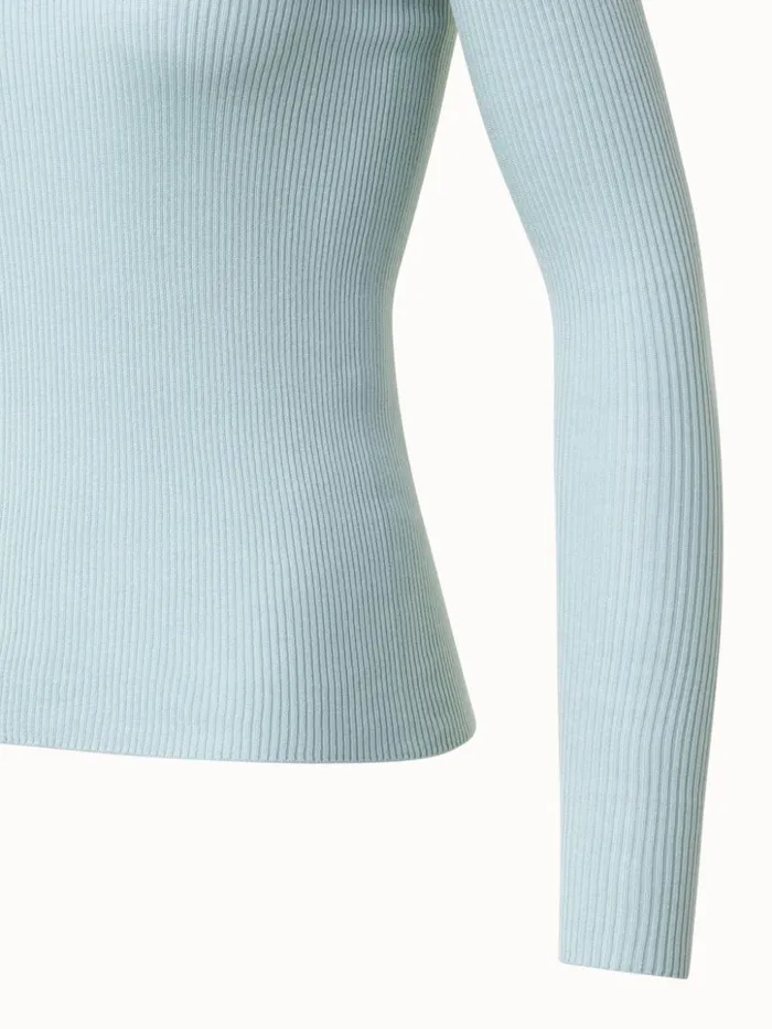 Silk Cotton Seamless Rib Knit Pullover Bleached Denim Women Akris Knitwear