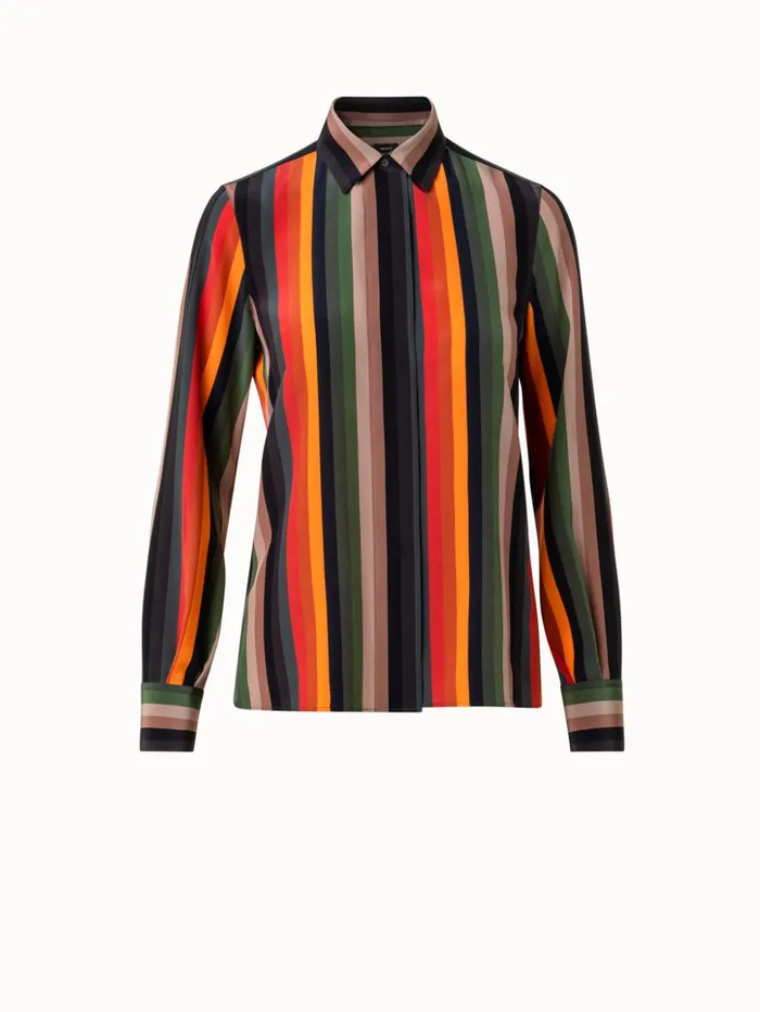 Silk Crpe Blouse With Dgrad Stripes Rustic Redmulticolor Women Akris Blouses