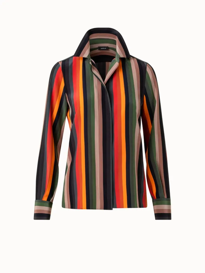 Silk Crpe Blouse With Dgrad Stripes Rustic Redmulticolor Women Akris Blouses