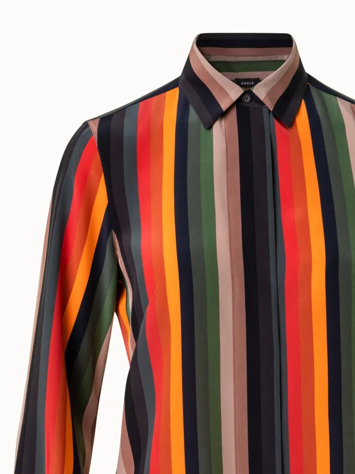 Silk Crpe Blouse With Dgrad Stripes Rustic Redmulticolor Women Akris Blouses