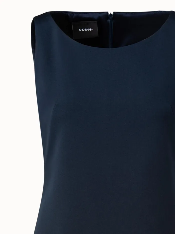Silk Crpe Stretch Sheath Dress Navy Women Akris Dresses