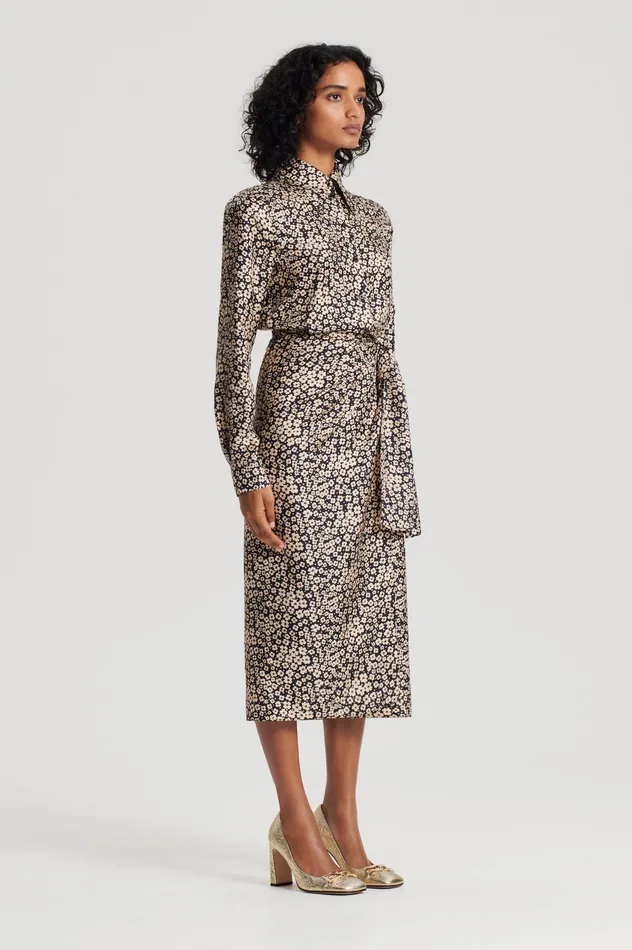 SILK FLORAL WRAP DRESS NAVY Dresses Scanlan Theodore Women