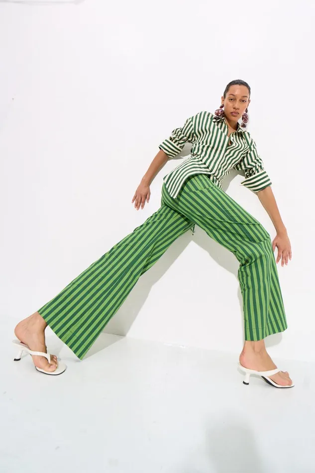 Simon Miller Bottoms Pia Striped Poplin Pant In Gummy GreenMoss Cotton 8211 Women Simon Miller Bottoms Pia Striped Poplin Pant In Gummy GreenMoss Cotton 8211 Women