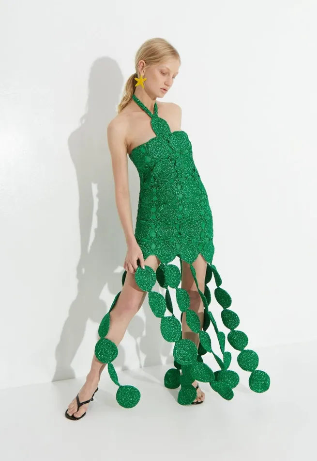 Simon Miller Dresses Beep Beep Dress In Gummy Green Hand Knit Lurex Crochet 8211 Women