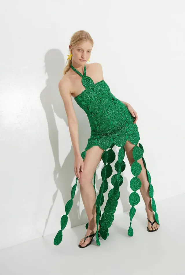Simon Miller Dresses Beep Beep Dress In Gummy Green Hand Knit Lurex Crochet 8211 Women
