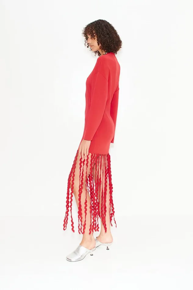 Simon Miller Knitwear Wallis Knit Fringe Dress In Cherry Red 8211 Women