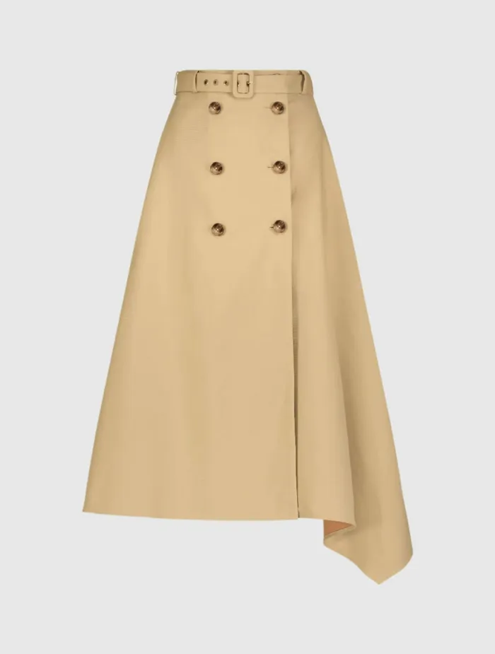 Skirts Mac Duggal Women Twill Midi Skirt With Buttons Taupe