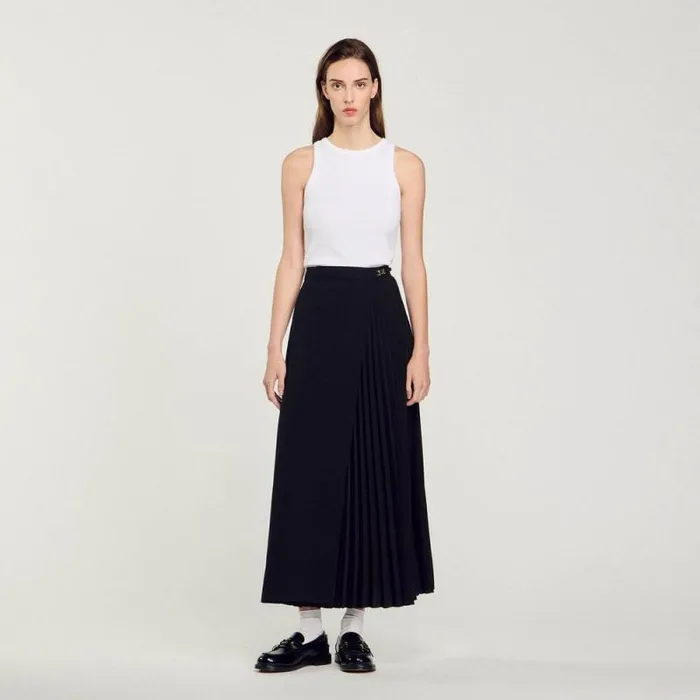 Skirts Women SANDRO Curb Chain Buckle Pleated Skirt Black