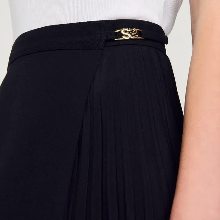 Skirts Women SANDRO Curb Chain Buckle Pleated Skirt Black