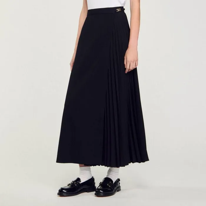 Skirts Women SANDRO Curb Chain Buckle Pleated Skirt Black