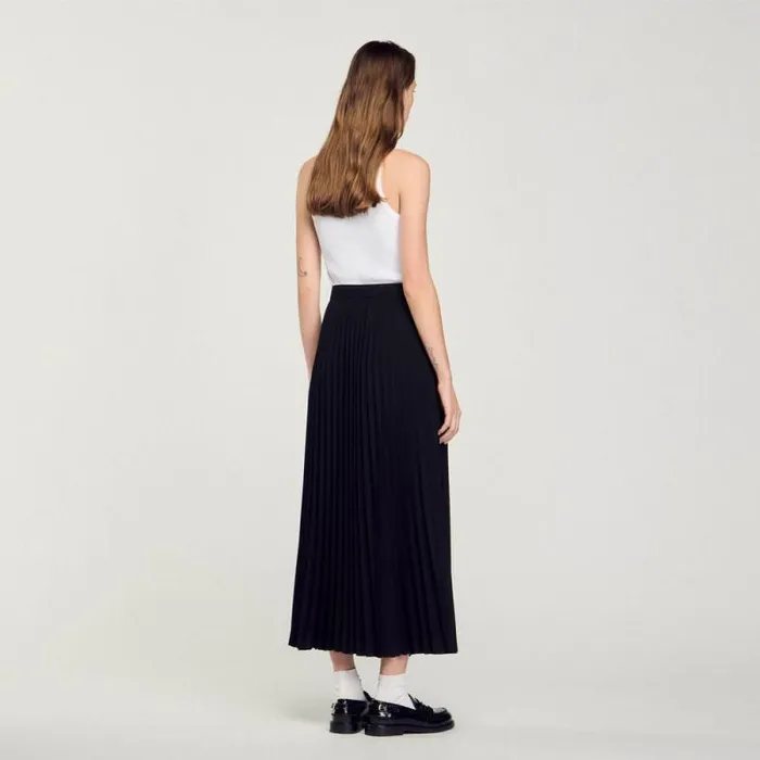 Skirts Women SANDRO Curb Chain Buckle Pleated Skirt Black