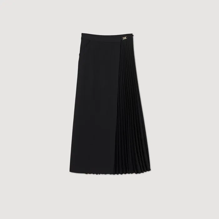 Skirts Women SANDRO Curb Chain Buckle Pleated Skirt Black