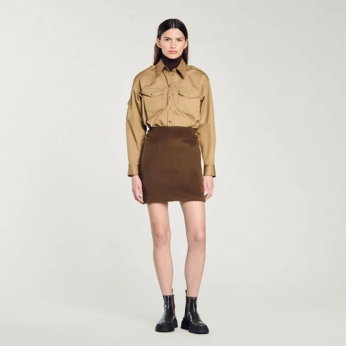 Skirts Women SANDRO Doublefaced Short Wool Skirt Olive Green
