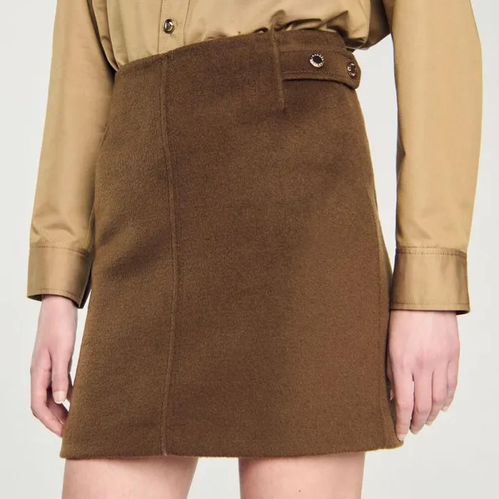 Skirts Women SANDRO Doublefaced Short Wool Skirt Olive Green