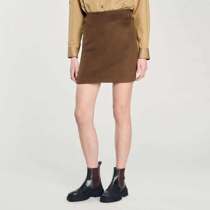 Skirts Women SANDRO Doublefaced Short Wool Skirt Olive Green