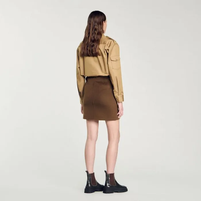 Skirts Women SANDRO Doublefaced Short Wool Skirt Olive Green