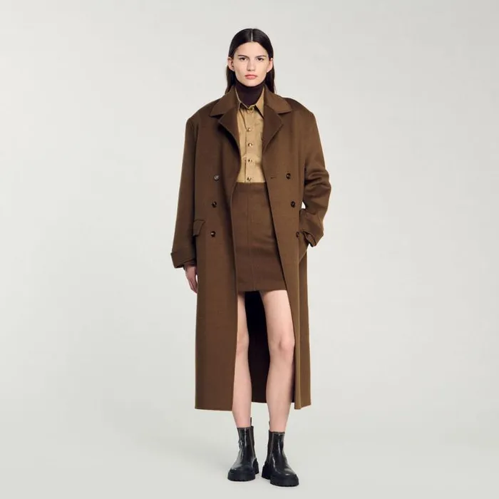 Skirts Women SANDRO Doublefaced Short Wool Skirt Olive Green
