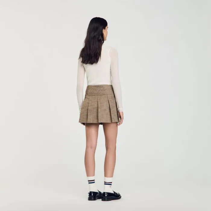Skirts Women SANDRO Pleated Micro Houndstooth Skirt Brown