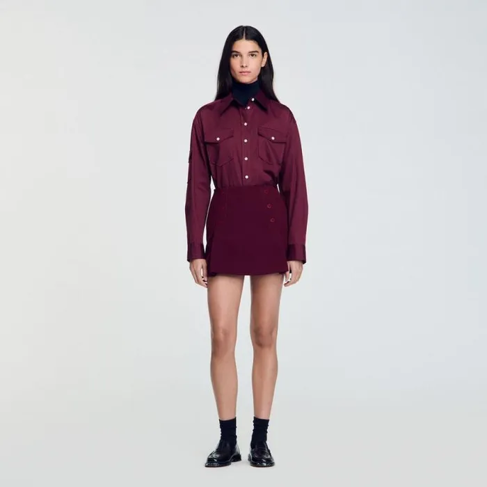 Skirts Women SANDRO Short Skirt With Press Studs Burgundy