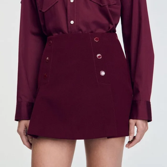 Skirts Women SANDRO Short Skirt With Press Studs Burgundy