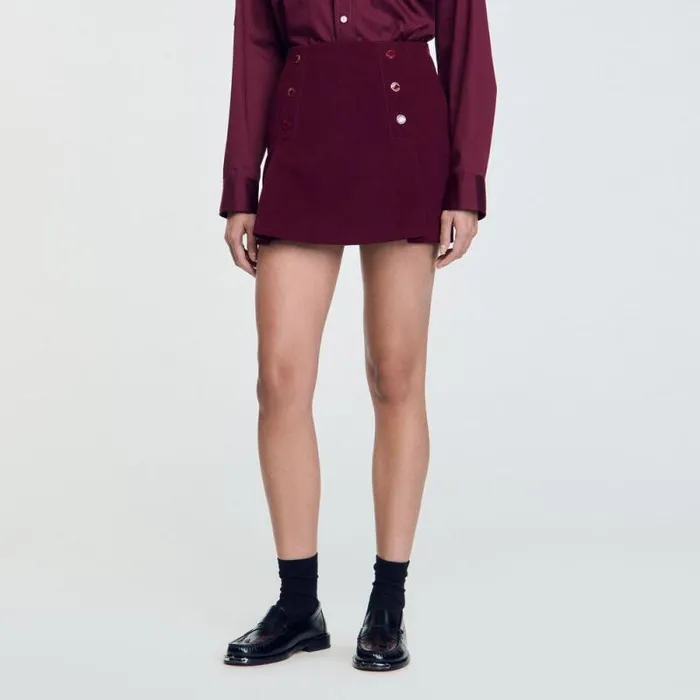 Skirts Women SANDRO Short Skirt With Press Studs Burgundy