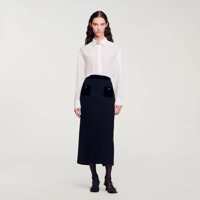 Skirts Women SANDRO Tweed And Velvet Maxi Skirt Black