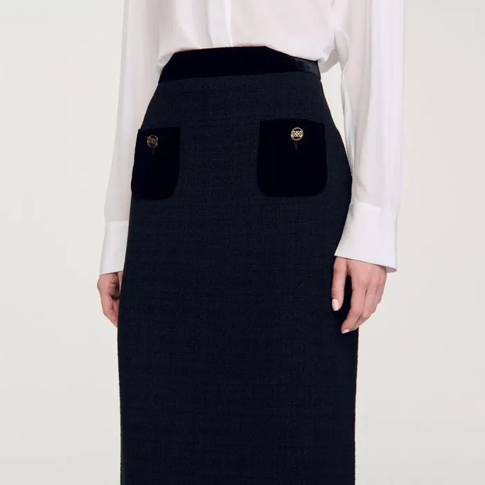 Skirts Women SANDRO Tweed And Velvet Maxi Skirt Black