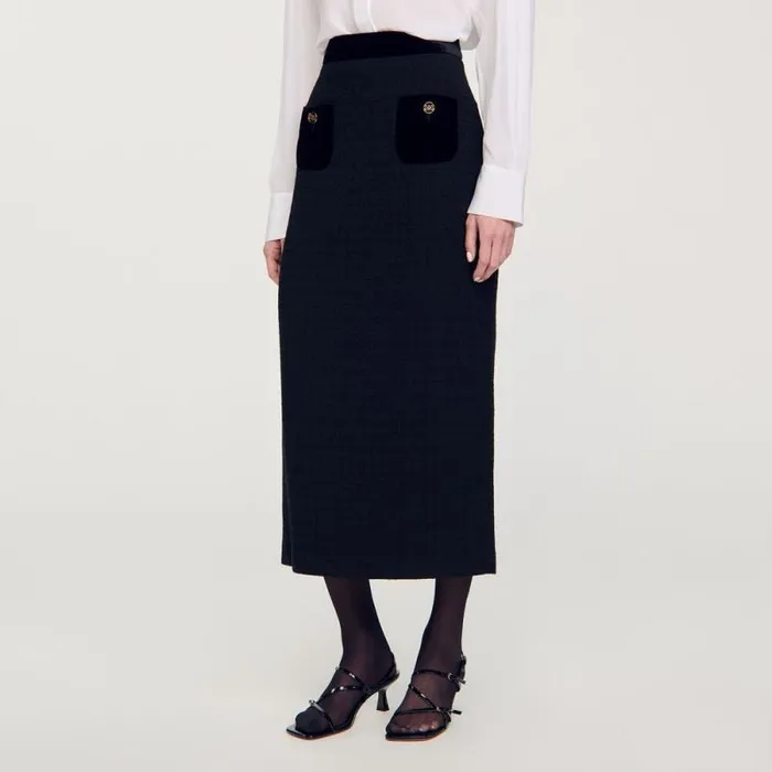 Skirts Women SANDRO Tweed And Velvet Maxi Skirt Black