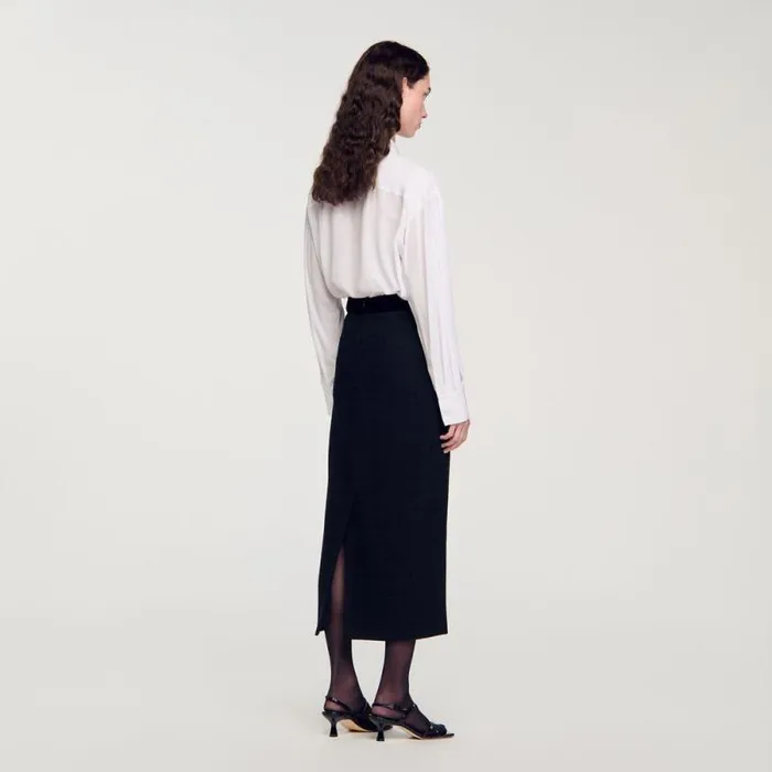Skirts Women SANDRO Tweed And Velvet Maxi Skirt Black