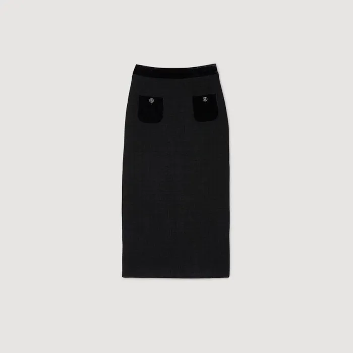 Skirts Women SANDRO Tweed And Velvet Maxi Skirt Black
