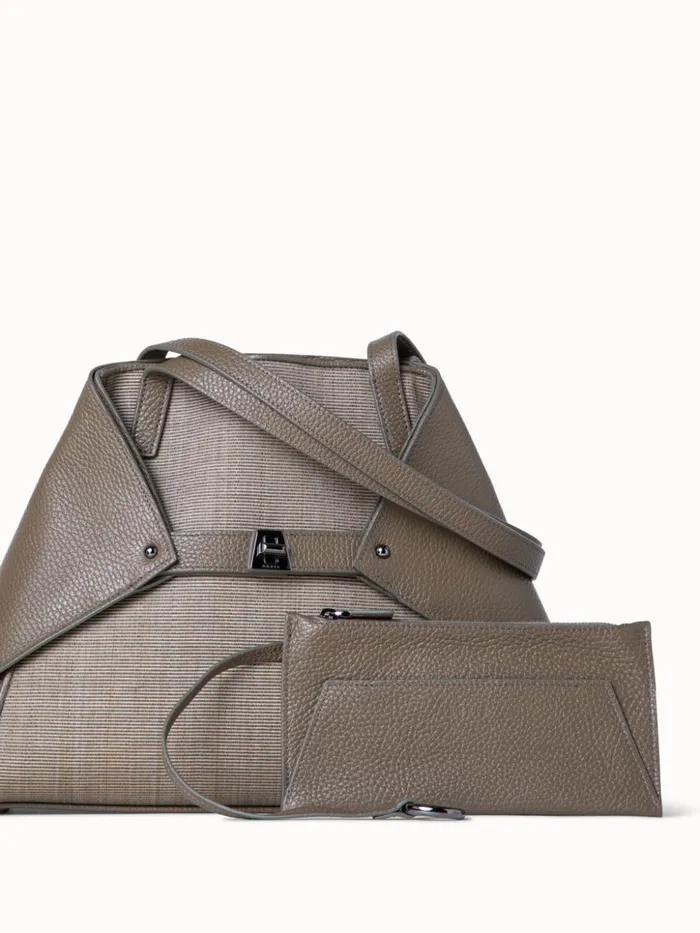 Small Ai Shoulder Bag In Leather And Horsehair Dusty Olive Women Akris Shoulder Bags