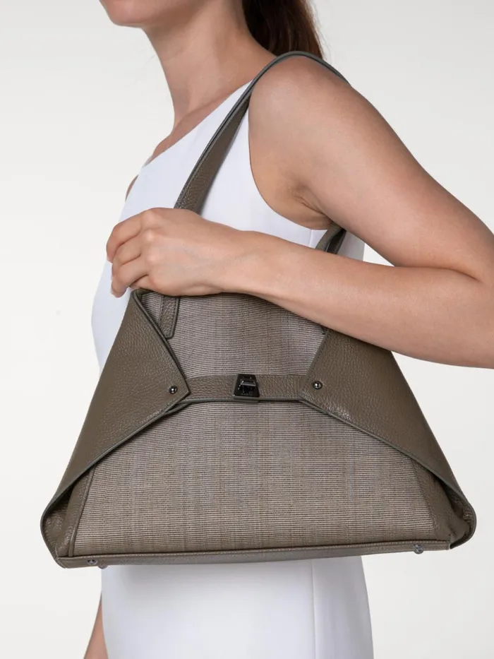 Small Ai Shoulder Bag In Leather And Horsehair Dusty Olive Women Akris Shoulder Bags