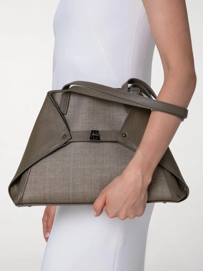 Small Ai Shoulder Bag In Leather And Horsehair Dusty Olive Women Akris Shoulder Bags